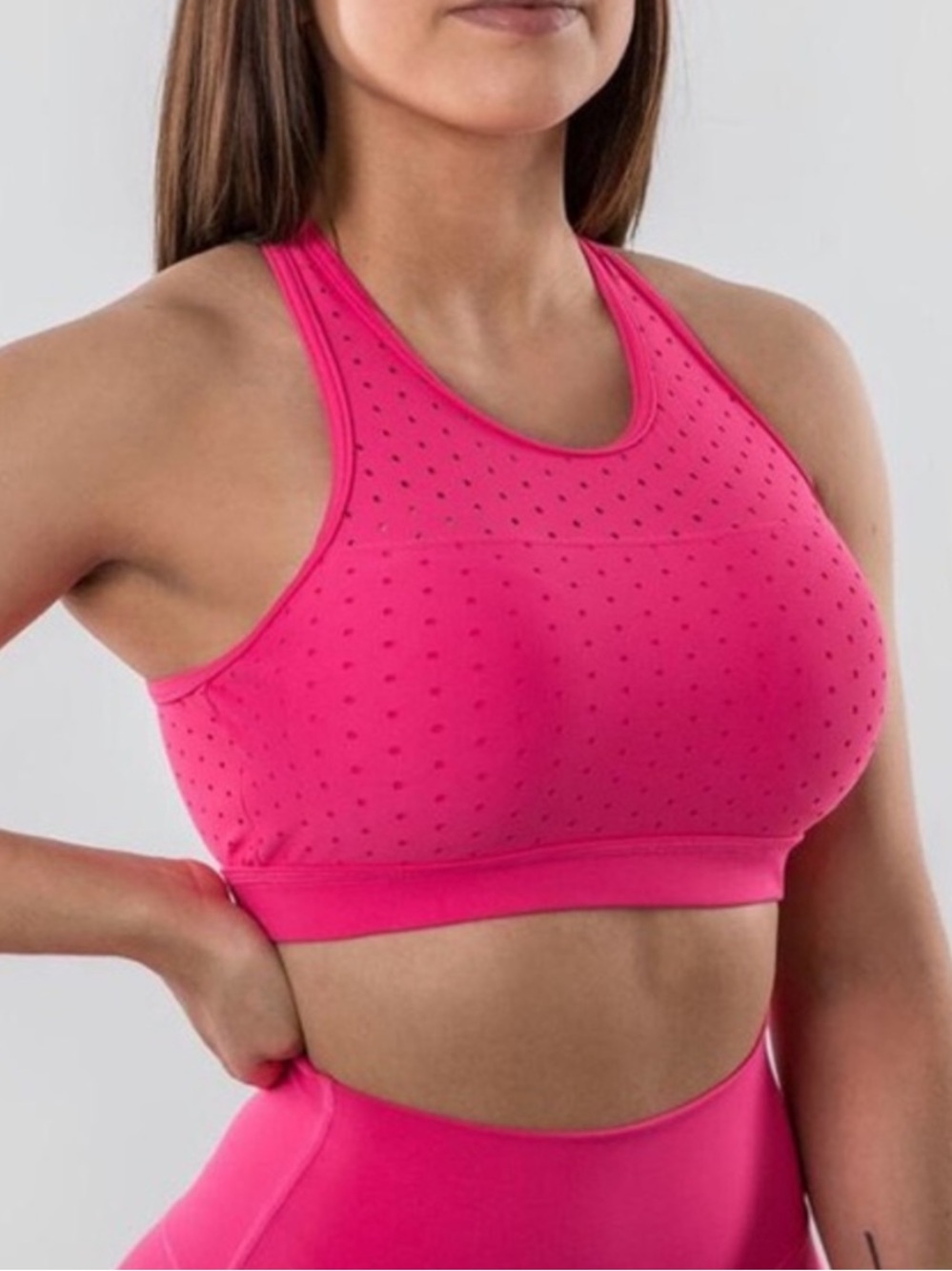 BuffBunny Allure Laser Cut Perforated Sports Bra in Neon Hot Pink Size Small